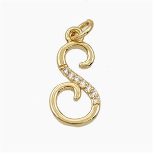 Copper Letter-S Pendant Pave Zirconia Gold Plated, approx 12-20mm [FD28363]