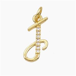 Copper Letter-T Pendant Pave Zirconia Gold Plated, approx 12-20mm [FD28364]