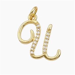 Copper Letter-U Pendant Pave Zirconia Gold Plated, approx 12-20mm [FD28365]