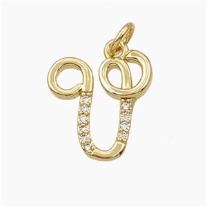 Copper Letter-V Pendant Pave Zirconia Gold Plated, approx 12-20mm [FD28366]