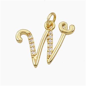 Copper Letter-W Pendant Pave Zirconia Gold Plated, approx 12-20mm [FD28367]
