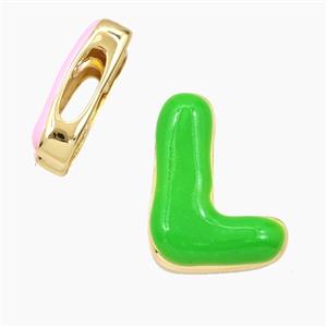 Copper Letter-L Beads Enamel Flat Hole Gold Plated, approx 13-21mm, 3-11mm hole [FD28383]