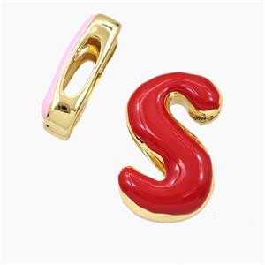 Copper Letter-S Beads Enamel Flat Hole Gold Plated, approx 13-21mm, 3-11mm hole [FD28390]