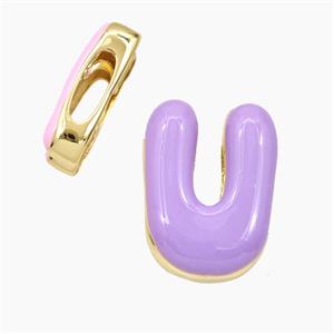 Copper Letter-U Beads Enamel Flat Hole Gold Plated, approx 13-21mm, 3-11mm hole [FD28392]