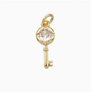 Copper Key Pendant Pave Zirconia Gold Plated, approx 7-15mm [FD28443]
