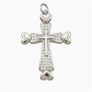 Copper Cross Pendant Pave Zirconia Platinum Plated, approx 22-30mm [FD28448]