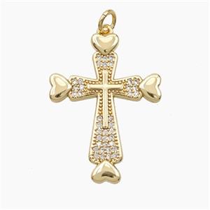 Copper Cross Pendant Pave Zirconia Gold Plated, approx 22-30mm [FD28449]