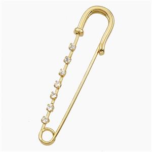 Copper Safety Pin Pave Zirconia Brooch Gold Plated, approx 11-50mm [FD28477]