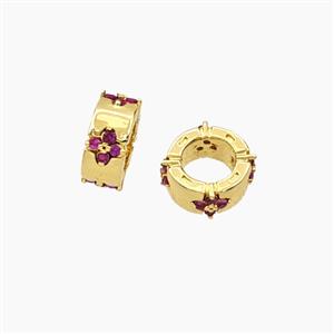 Copper Rondelle Beads Micropave Zirconia Large Hole Gold Plated, approx 10mm, 5mm hole [FD28525]