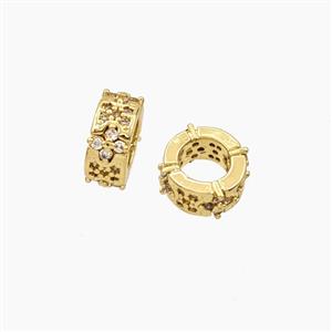 Copper Rondelle Beads Micropave Zirconia Large Hole Gold Plated, approx 10mm, 5mm hole [FD28526]