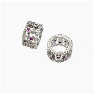 Copper Rondelle Beads Micropave Zirconia Large Hole Platinum Plated, approx 10mm, 6mm hole [FD28528]