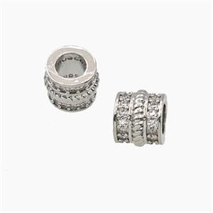 Copper Tube Beads Micropave Zirconia Large Hole Platinum Plated, approx 9mm, 5mm hole [FD28530]
