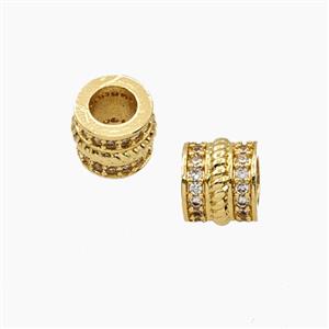 Copper Tube Beads Micropave Zirconia Large Hole Gold Plated, approx 9mm, 5mm hole [FD28531]