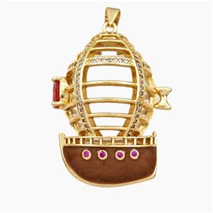 Hot Air Ballon Charms Copper Pendant Pave Zirconia Gold Plated, approx 26-35mm [FD28540]