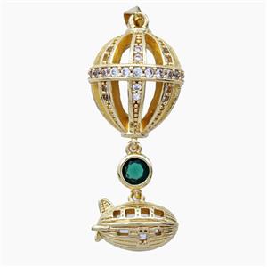 Hot Air Ballon Charms Copper Pendant Pave Zirconia Gold Plated, approx 18-40mm [FD28541]