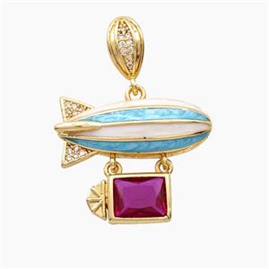 Hot Air Ballon Charms Copper Pendant Pave Zirconia Gold Plated, approx 25-30mm [FD28544]