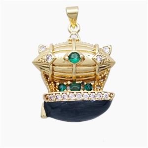 Hot Air Ballon Charms Copper Pendant Pave Zirconia Gold Plated, approx 22-25mm [FD28545]