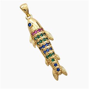 Copper Fish Pendant Pave Zirconia Gold Plated, approx 10-33mm [FD28552]