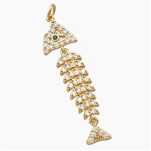 Copper Fishbone Pendant Pave Zirconia Gold Plated, approx 11-40mm [FD28554]