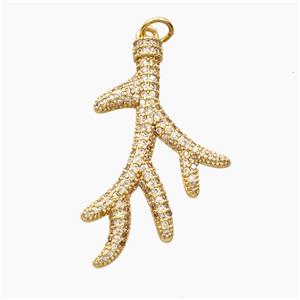 Coral Branch Charms Copper Pendant Pave Zirconia Gold Plated, approx 22-35mm [FD28559]