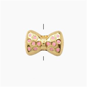 Copper Bowknot Beads Pink Enamel Gold Plated, approx 10-15mm [FD28566]