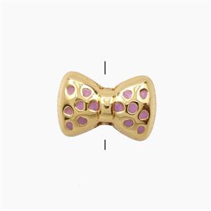 Copper Bowknot Beads Pink Enamel Gold Plated, approx 10-15mm [FD28568]