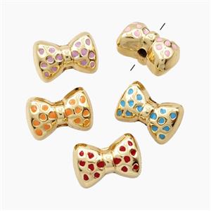 Copper Bowknot Beads Enamel Gold Plated Mixed, approx 10-15mm [FD28571]