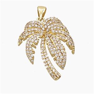 Coconut Tree Charms Copper Pendant Pave Zirconia Palm Gold Plated, approx 21-25mm [FD28573]