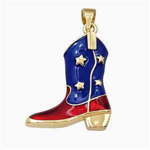 Copper Boots Shoes Pendant Cowboy Enamel Gold Plated, approx 20-22mm [FD28575]