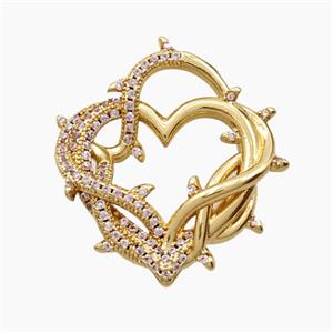 Copper Thorns Heart Pendant Micropave Zirconia Gold Plated, approx 25mm [FD28577]