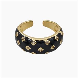 Copper Rings Micropave Zirconia Black Enamel Gold Plated, approx 8mm, 18mm dia [FD28583]