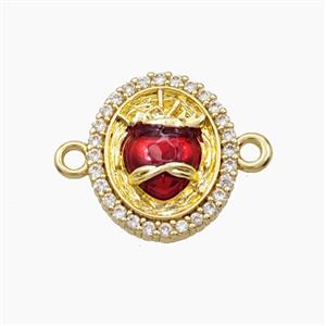 Copper Sacred Heart Connector Pave Zirconia Red Painted Gold Plated, approx 13-16mm [FD28634]
