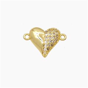 Copper Heart Connector Pave Zirconia Gold Plated, approx 11.5mm [FD28641]