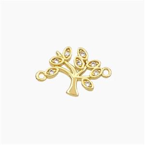 Copper Tree Connector Pave Zirconia Gold Plated, approx 11-12.5mm [FD28642]