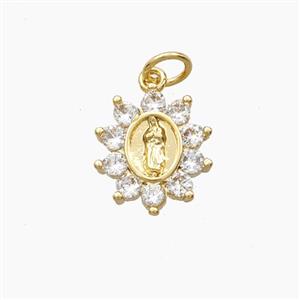 Copper Jesus Pendant Pave Zirconia Gold Plated, approx 11.5-13.5mm [FD28644]