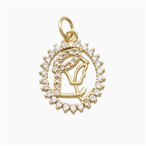 Copper Virgen Maria Pendant Pave Zirconia Gold Plated, approx 14-16mm [FD28646]