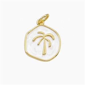 Copper Coconut Tree Charms Pendant White Enamel Palm Gold Plated, approx 13-14mm [FD28650]