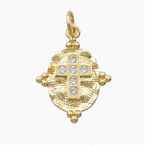Copper Cross Pendant Pave Zirconia Gold Plated, approx 14-16mm [FD28657]