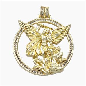 Copper Saint Michael Pendant Pave Zirconia Gold Plated, approx 30mm [FD28663]