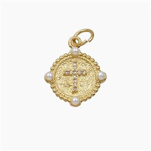 Copper Cross Pendant Pave Zirconia Resin Gold Plated, approx 11.5mm [FD28675]