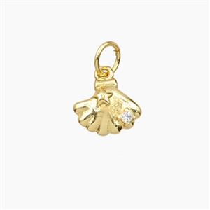 Copper Scallop Shell Pendant Pave Zirconia Gold Plated, approx 9mm [FD28683]