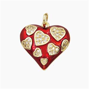 Copper Heart Pendant Pave Zirconia Red Painted Gold Plated, approx 17mm [FD28697]