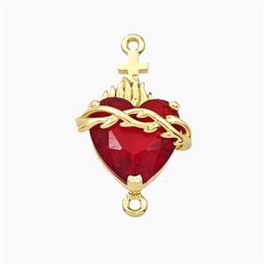 Copper Sacred Heart Pendant Pave Crystal Glass Gold Plated, approx 13-17mm [FD28698]