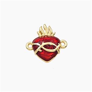 Copper Sacred Heart Connector Red Painted Gold Plated, approx 9-12mm [FD28699]