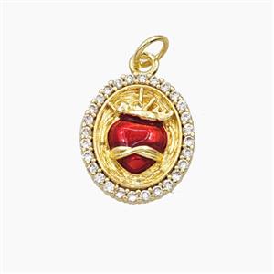 Copper Sacred Heart Pendant Pave Zirconia Red Painted Gold Plated, approx 13.5-15.5mm [FD28700]