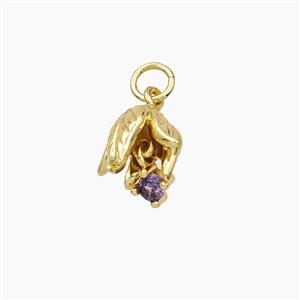 Copper Flower Pendant Pave Zirconia Gold Plated, approx 10mm [FD28705]