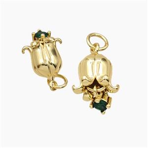 Copper Flower Pendant Pave Zirconia Gold Plated, approx 10-14mm [FD28708]