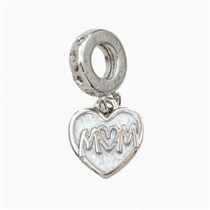 Copper Heart Pendant MOM Enamel Platinum Plated, approx 10mm, 9mm dia [FD28714]