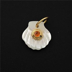 MOP Shell Pendant Pave Zirconia Scallop, approx 12.5mm [FD28718]