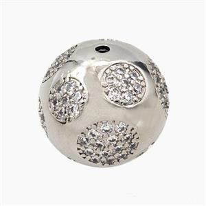 Copper Round Beads Micropave Zirconia Hollow Platinum Plated, approx 19mm [FD28735]
